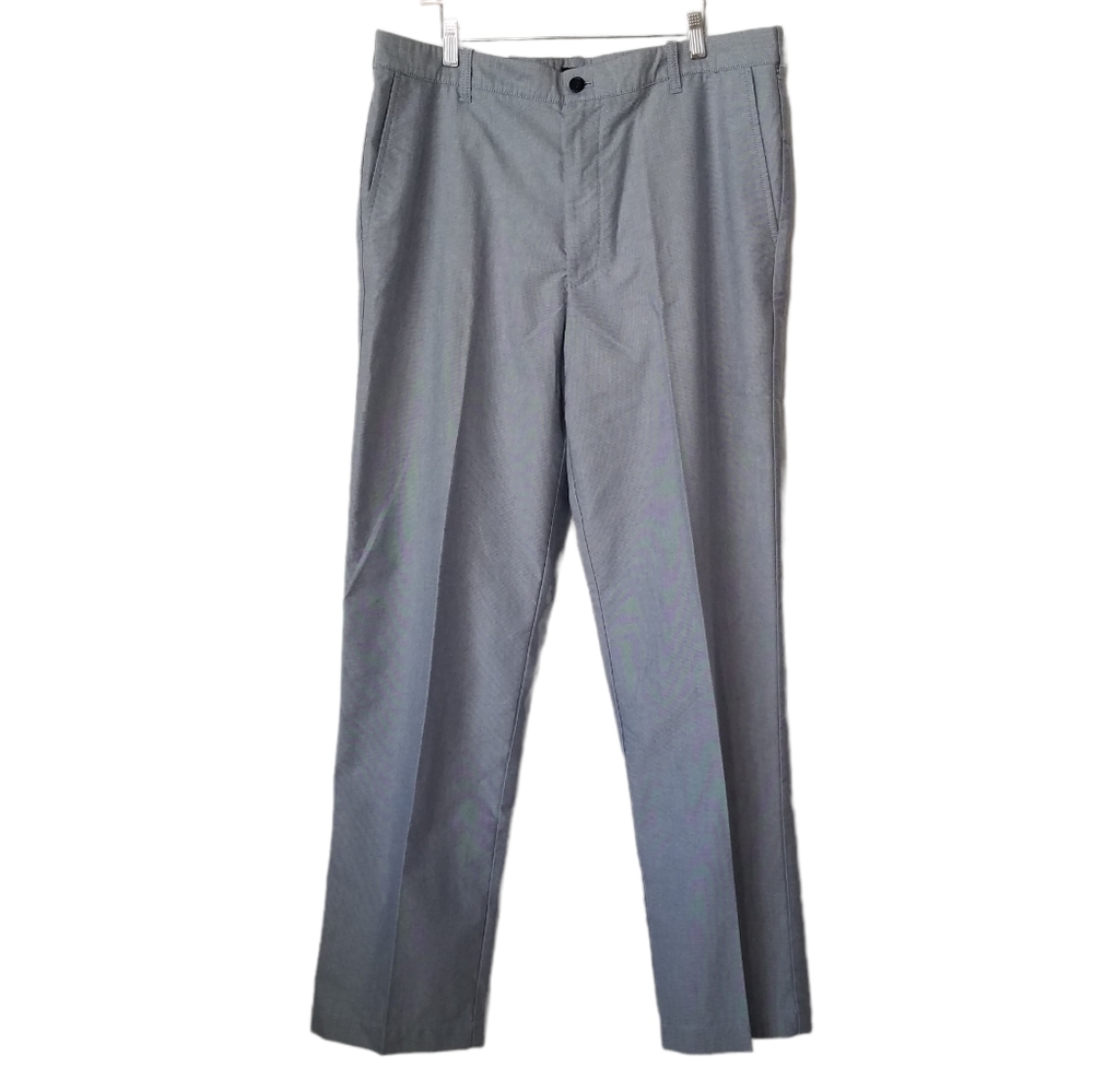 IZOD Mens Sz 38×34 Newport Oxford Pants Straight Flat Front Wrinkle Free Blue